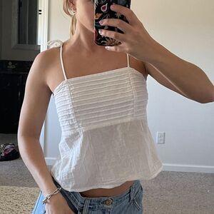 Coquette Boho Pleated Tie Strap 100%‎ Cotton Camisole